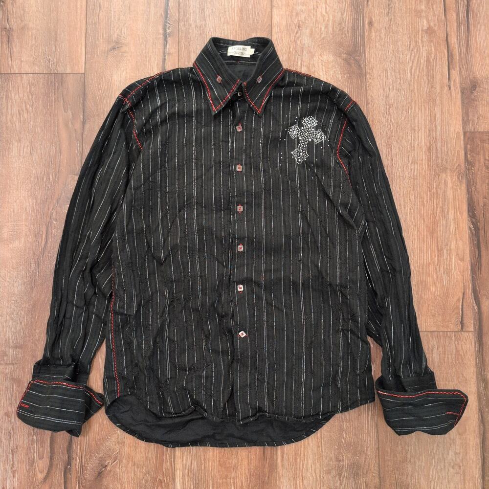 Y2K Angelino Men's XL Button Up Shirt Cross‎ Rodeo Fender Cross Mexico Western